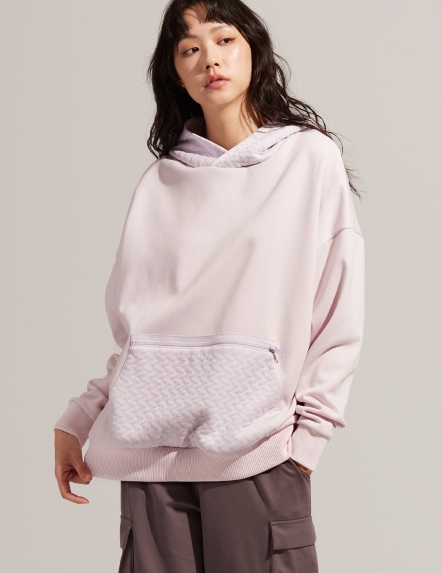 線性緹花拼接刷毛連帽上衣【三色】