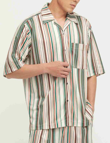 古巴領彩條套頭上衣