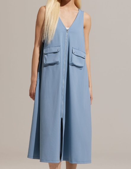 口袋兩穿拉鍊長背心洋裝【多色】