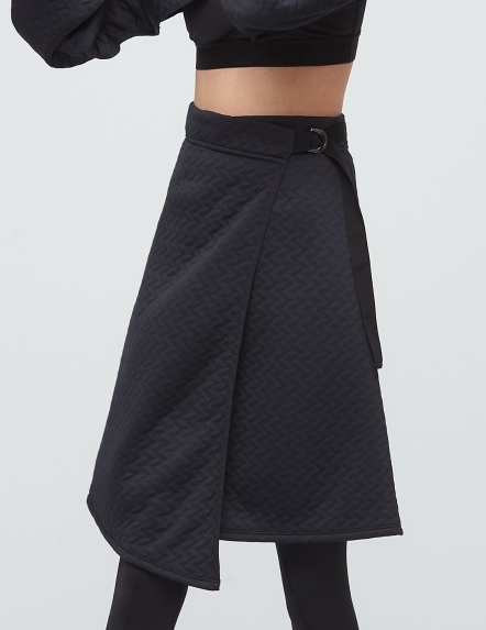 線性緹花鋪棉中長裙【兩色】