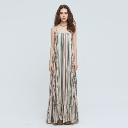 COZEE-抗菌落地吊帶露背彩條洋裝