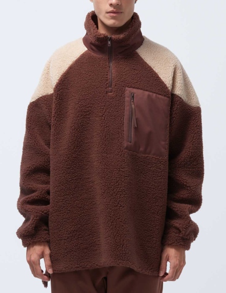 COZEE-羊麗絨高領拼色拉鍊長版上衣【兩色】