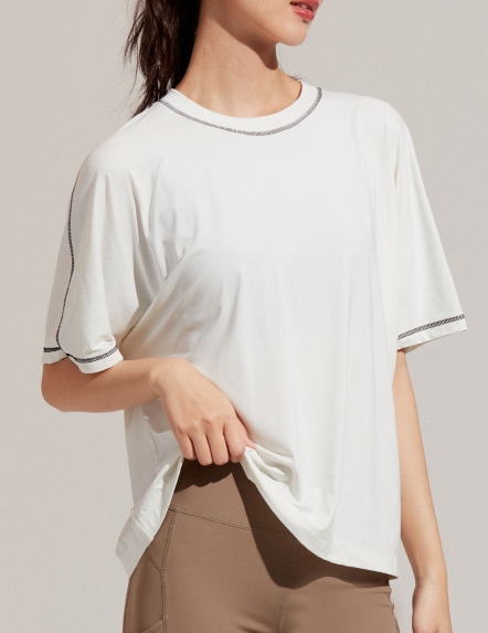 涼感落肩短版上衣【三色】