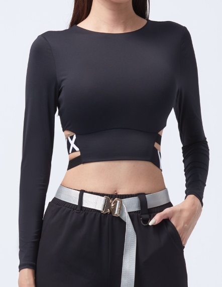 涼感織帶緊身長袖上衣