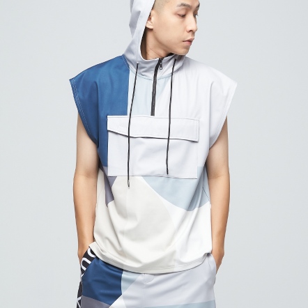 幾何印花口袋連帽背心