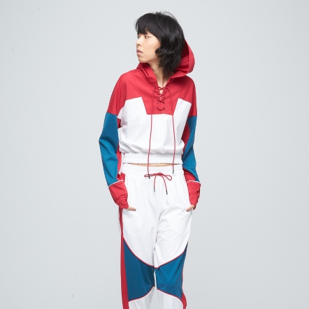 拼接logo短版連帽上衣【多色】