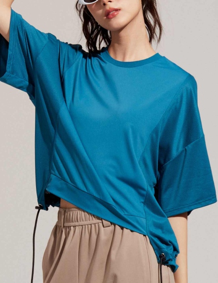 涼感抗菌拼接抽繩上衣【三色】