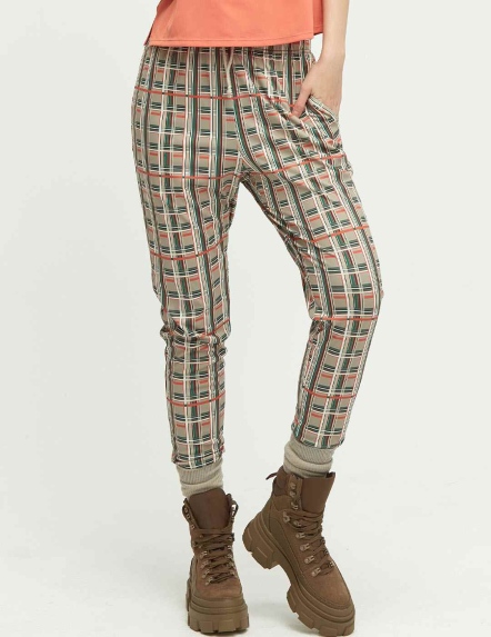 格紋九分束口褲