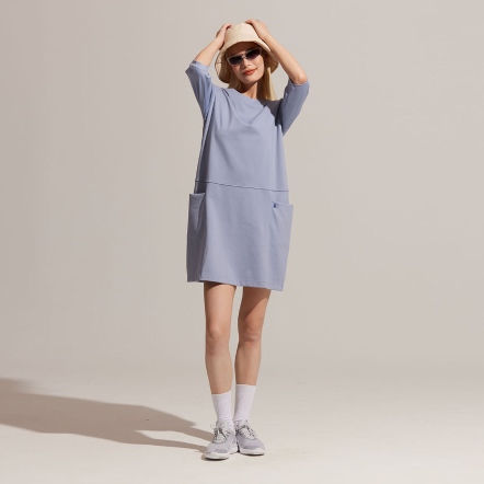 REBOOT動能-大口袋五分袖修身洋裝【多色】