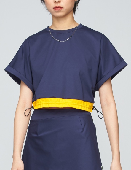 落肩短版抽繩上衣【多色】