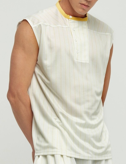 小立領條紋寬版背心