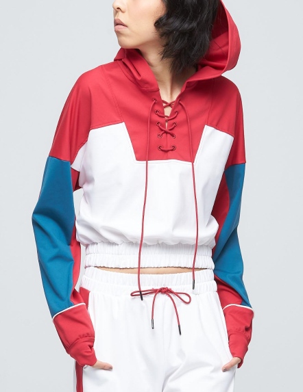 拼接logo短版連帽上衣【兩色】