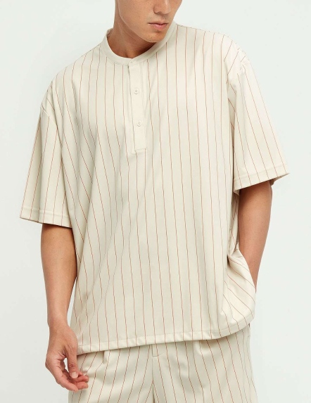 小立領抽繩條紋上衣