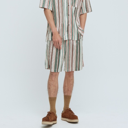 COZEE-抗菌打褶彩條五分短褲