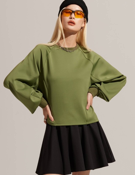 棉柔拉格蘭袖短版上衣【三色】