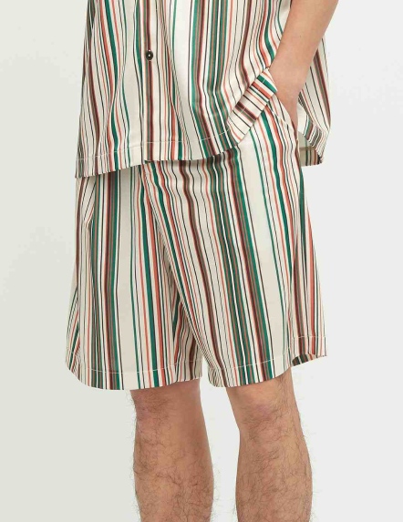 打褶彩條五分短褲