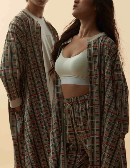 REBOOT復甦機能格紋開襟長版罩衫