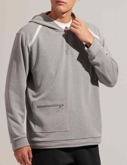 拉鍊開領拼接口袋連帽上衣【三色】