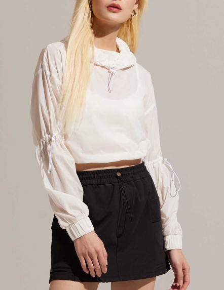 涼感透明抽繩短版上衣