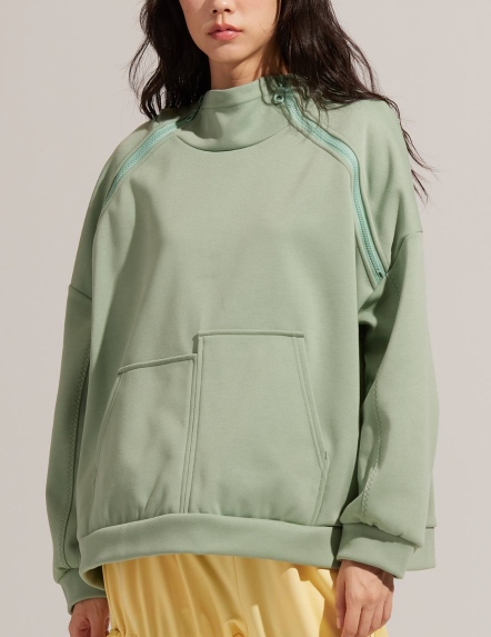 不對稱口袋雙拉鏈連帽上衣【三色】