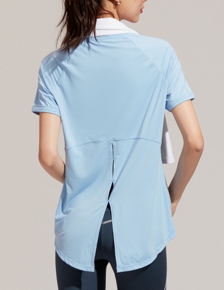 涼感拉格蘭袖後開衩上衣【三色】