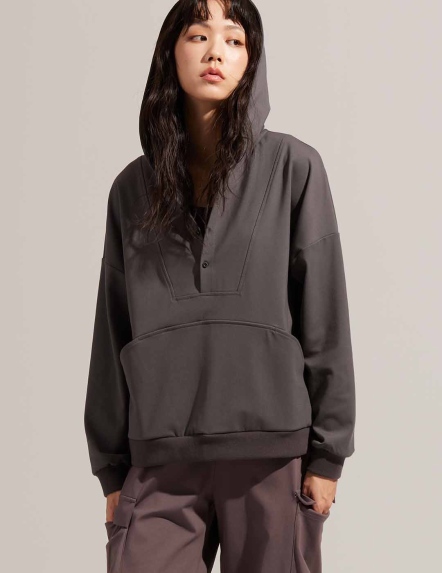 超細水磨毛半開襟連帽上衣【多色】